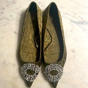 Green Zara flats with jewels